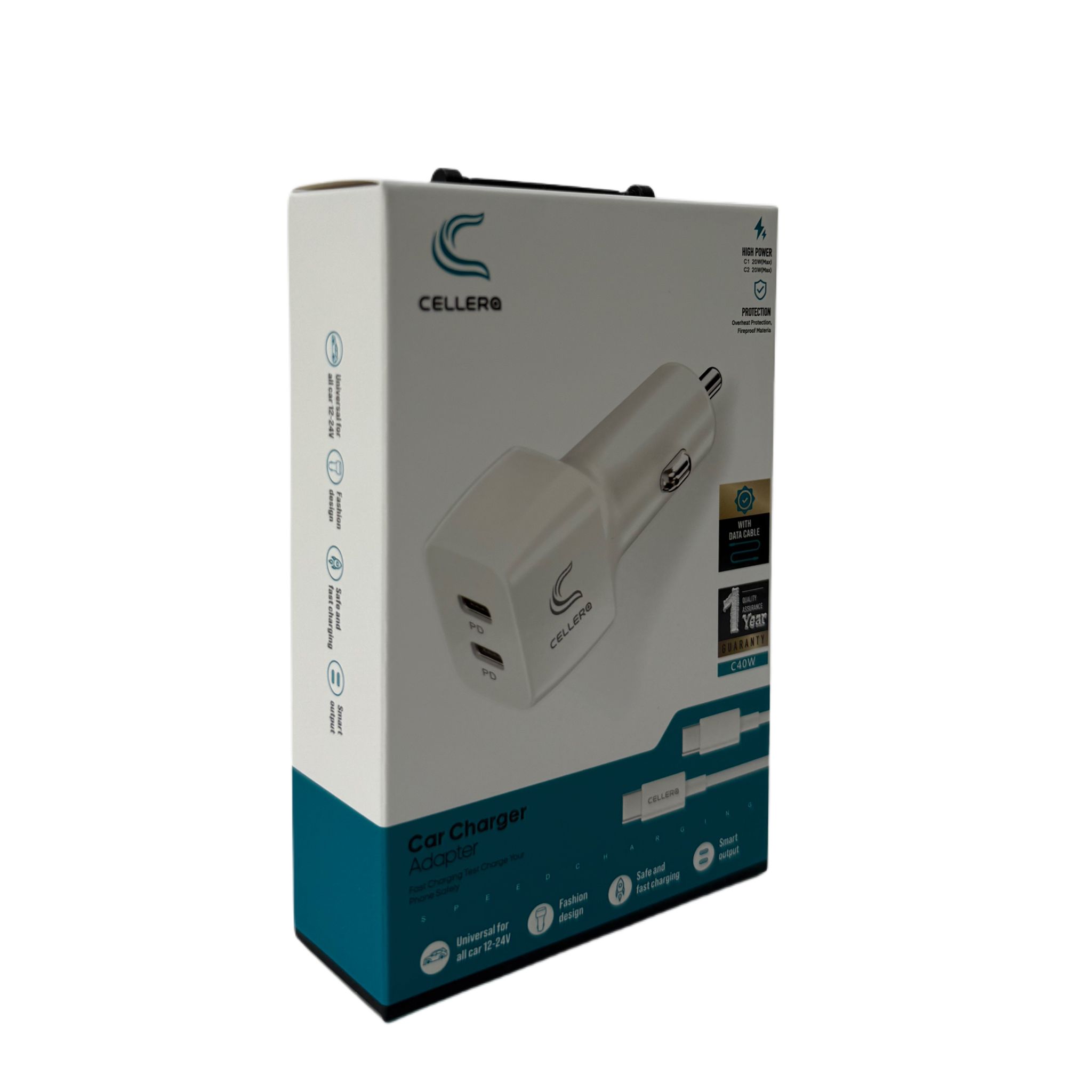 מטען רכב CELLERA GAN 40W PD+PD כולל כבל טייפ סי